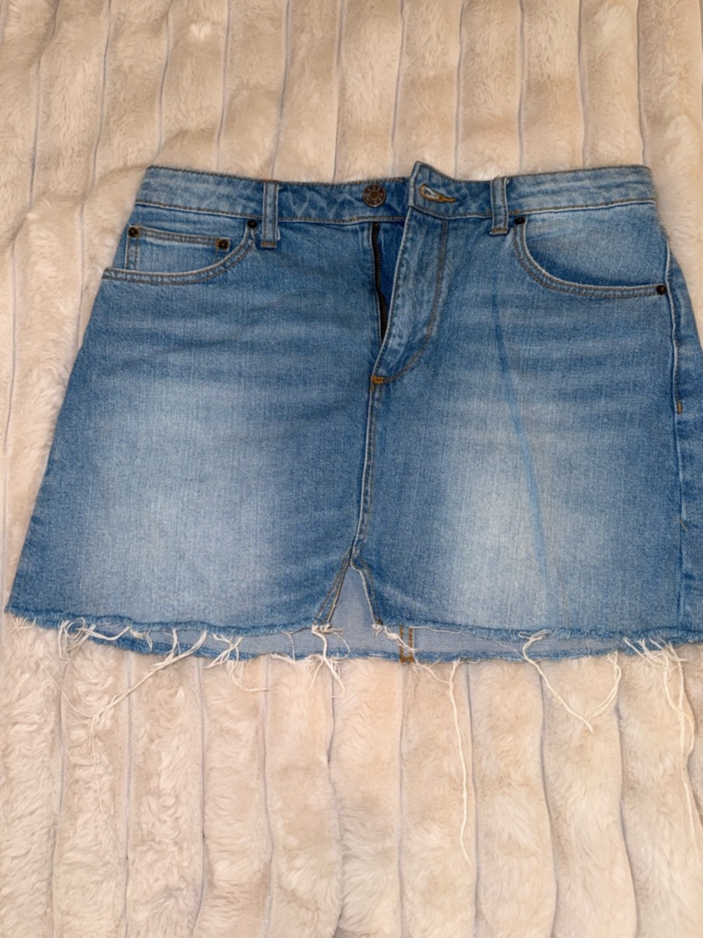 BDG Light Blue Denim Skirt with Golden Stitching